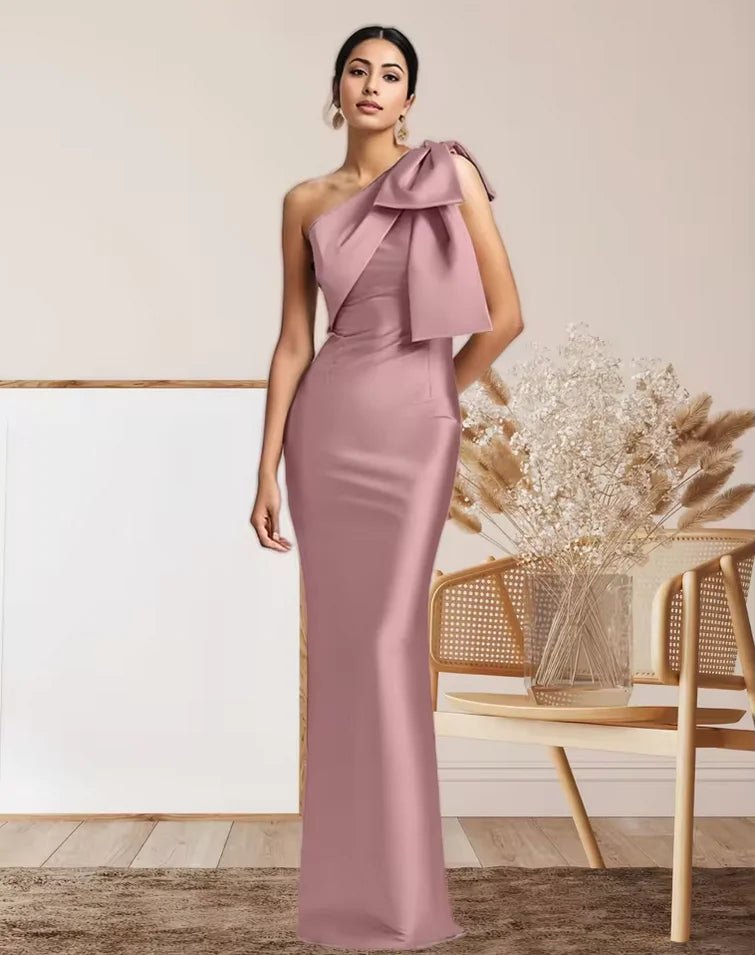 One-Shoulder Satin Mermaid Mother of the Bride Dress - Luzilly Bridal & Apparel