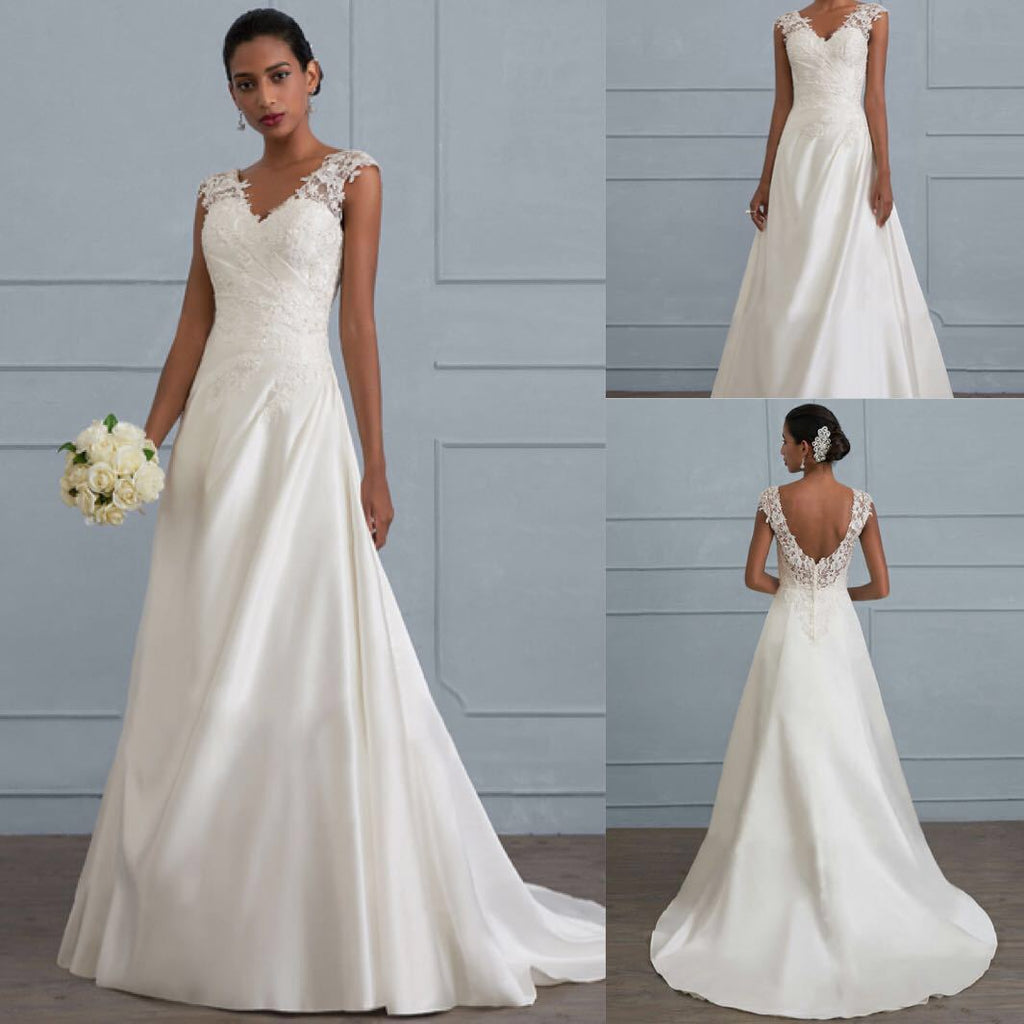 One-shoulder V-neck fishtail lace trailing wedding dress - Luzilly Bridal & Apparel