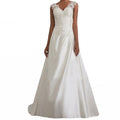 One-shoulder V-neck fishtail lace trailing wedding dress - Luzilly Bridal & Apparel
