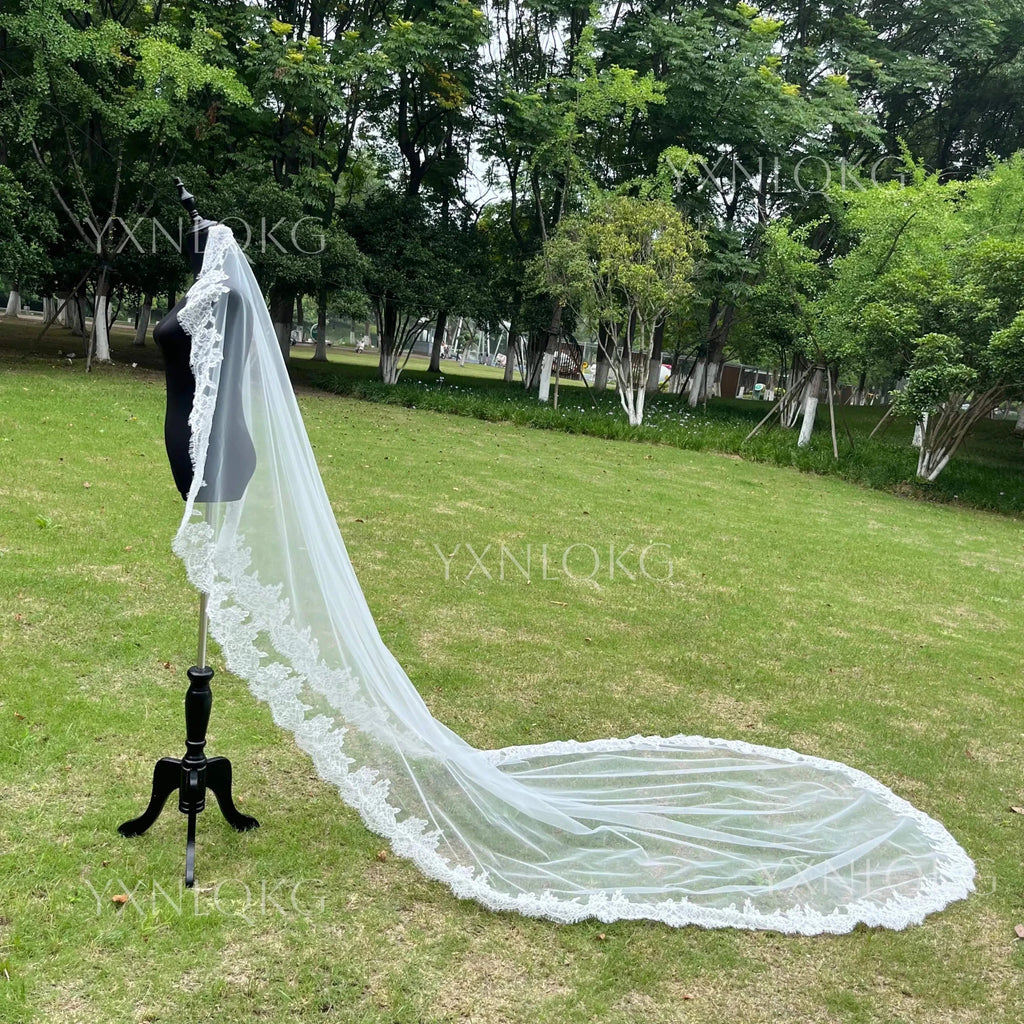 One-Tier Mantilla Lace Edge Cathedral Veil - Luzilly Bridal & Apparel