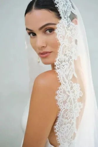 One-Tier Mantilla Lace Edge Cathedral Veil - Luzilly Bridal & Apparel