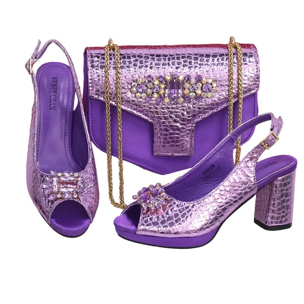 Open Toe Women Heels Shoes And Bag Set GRT543 - Luzilly Bridal & Apparel