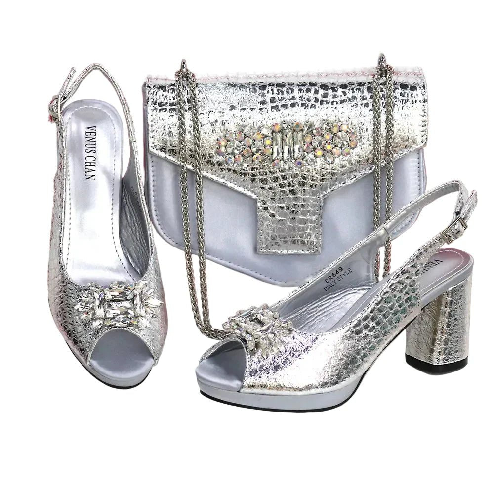 Open Toe Women Heels Shoes And Bag Set GRT543 - Luzilly Bridal & Apparel