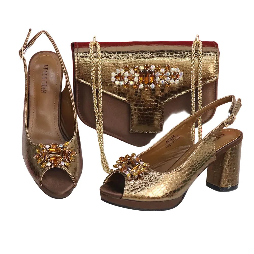Open Toe Women Heels Shoes And Bag Set GRT543 - Luzilly Bridal & Apparel