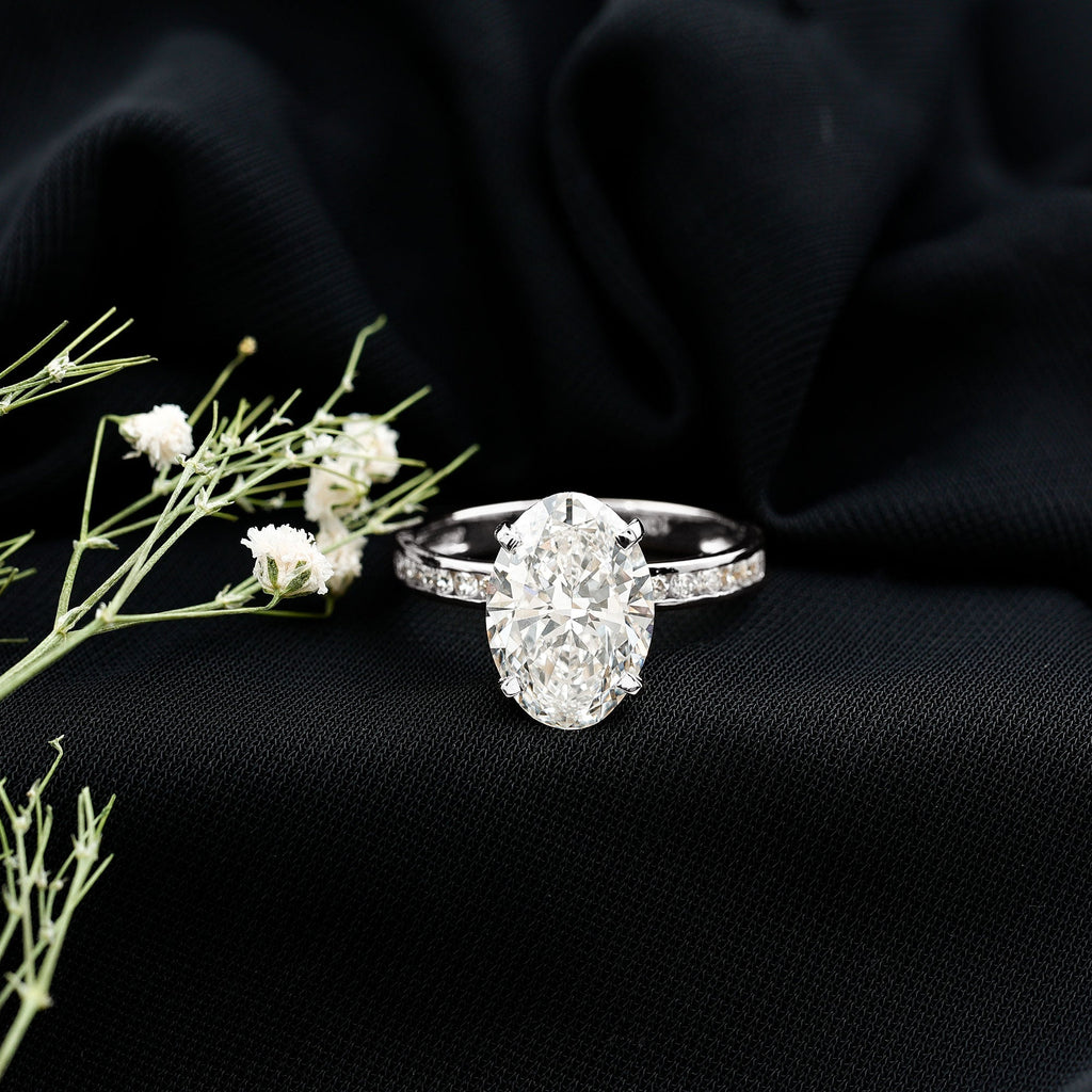 Oval Cut 5 Carat Lab Grown Diamond Big Engagement Ring with IGI Certificate - Luzilly Bridal & Apparel