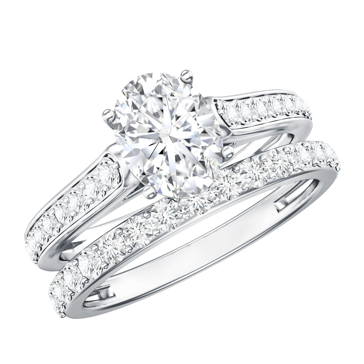 Oval Shaped 1 Carat Lab Grown Diamond Bridal Ring Set with IGI Certificate - Luzilly Bridal & Apparel