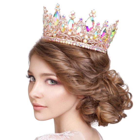 Oval Stone Accented Pageant Crown Tiara - Luzilly Bridal & Apparel