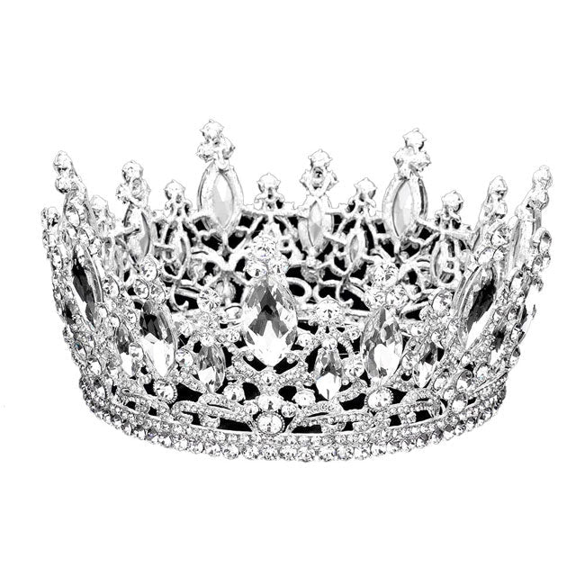 Oval Stone Accented Pageant Crown Tiara - Luzilly Bridal & Apparel
