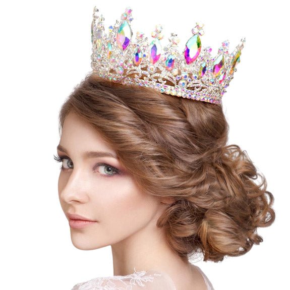 Oval Stone Accented Pageant Crown Tiara - Luzilly Bridal & Apparel
