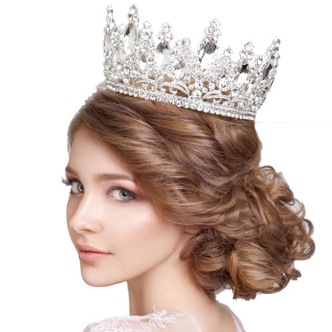 Oval Stone Accented Pageant Crown Tiara - Luzilly Bridal & Apparel