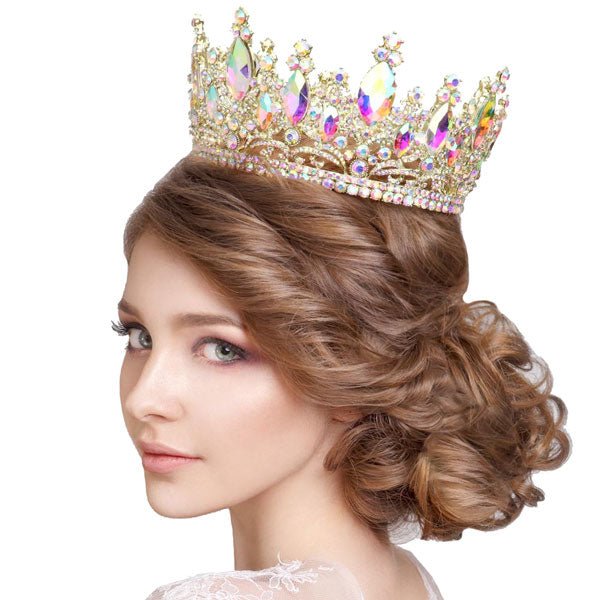 Oval Stone Accented Pageant Crown Tiara - Luzilly Bridal & Apparel