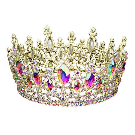 Oval Stone Accented Pageant Crown Tiara - Luzilly Bridal & Apparel