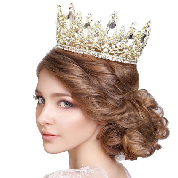 Oval Stone Accented Pageant Crown Tiara - Luzilly Bridal & Apparel