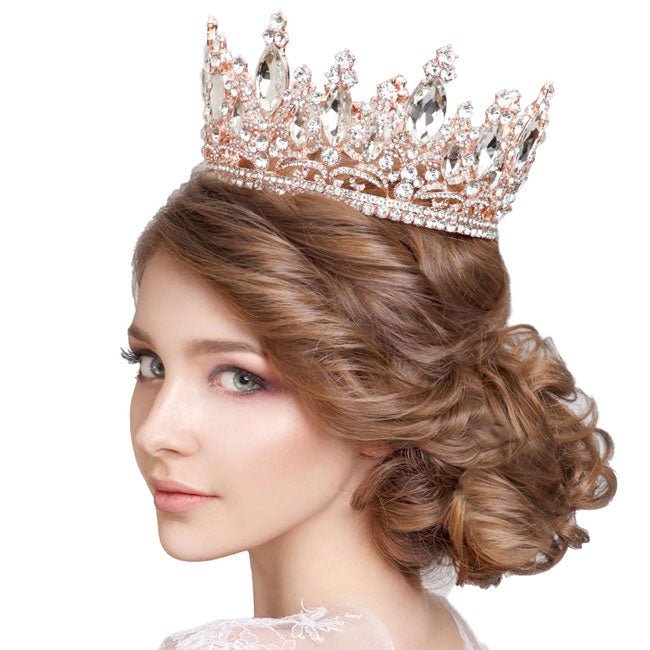 Oval Stone Accented Pageant Crown Tiara - Luzilly Bridal & Apparel