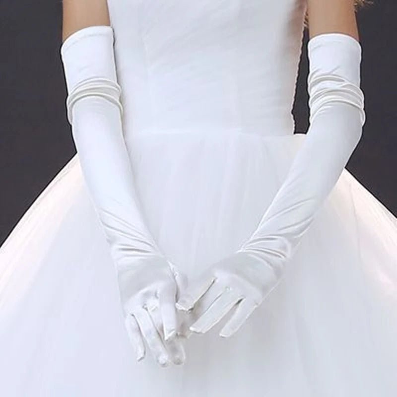 Over-Elbow Silk Satin Bridal Gloves - Luzilly Bridal & Apparel