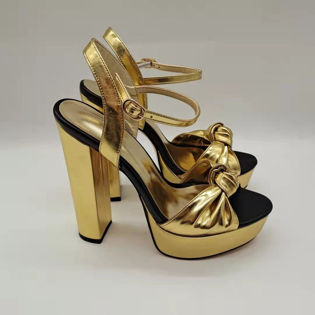Oversized Silver Platform Thick High Heels Sandals, Dinner Shoes, Wedding Shoes, Fashion Shoes - Luzilly Bridal & Apparel