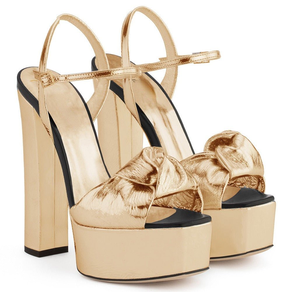 Oversized Silver Platform Thick High Heels Sandals, Dinner Shoes, Wedding Shoes, Fashion Shoes - Luzilly Bridal & Apparel