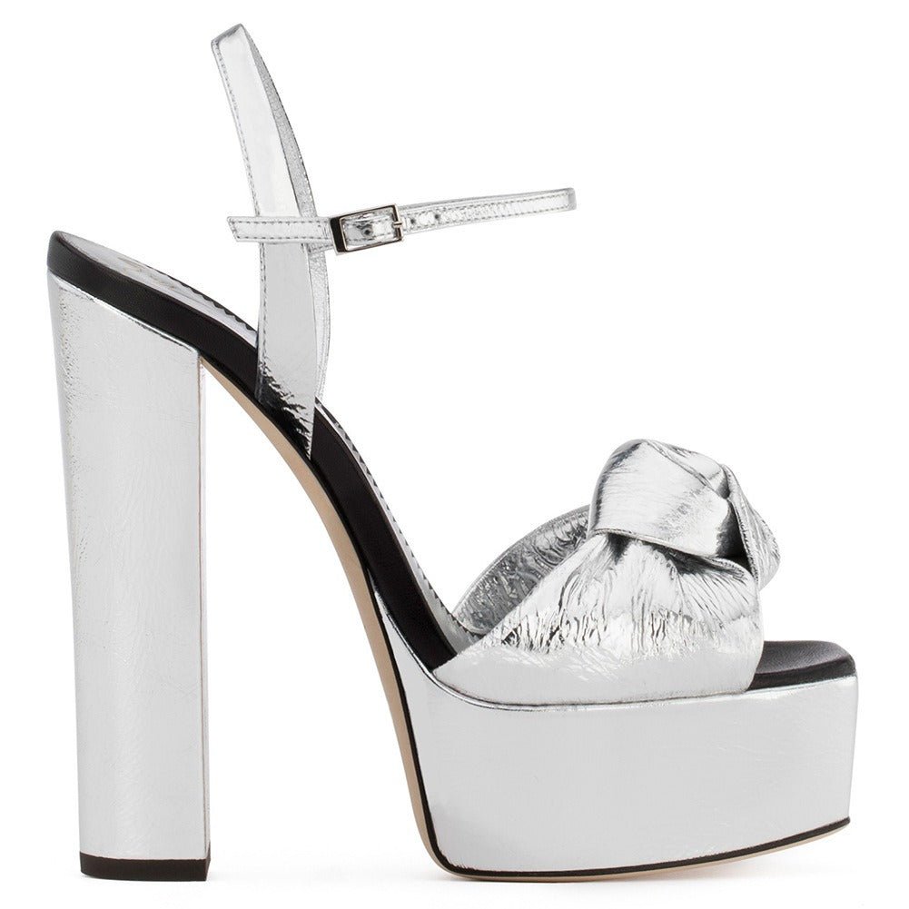 Oversized Silver Platform Thick High Heels Sandals, Dinner Shoes, Wedding Shoes, Fashion Shoes - Luzilly Bridal & Apparel