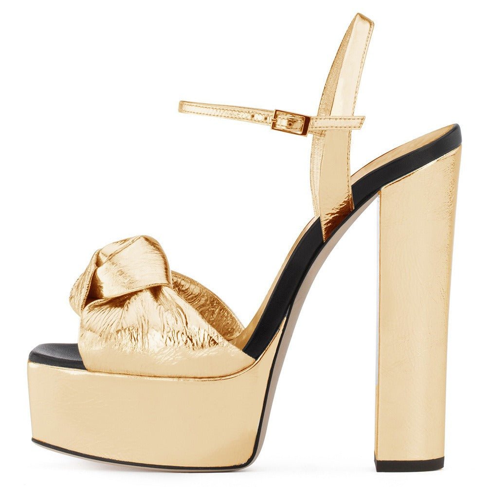 Oversized Silver Platform Thick High Heels Sandals, Dinner Shoes, Wedding Shoes, Fashion Shoes - Luzilly Bridal & Apparel
