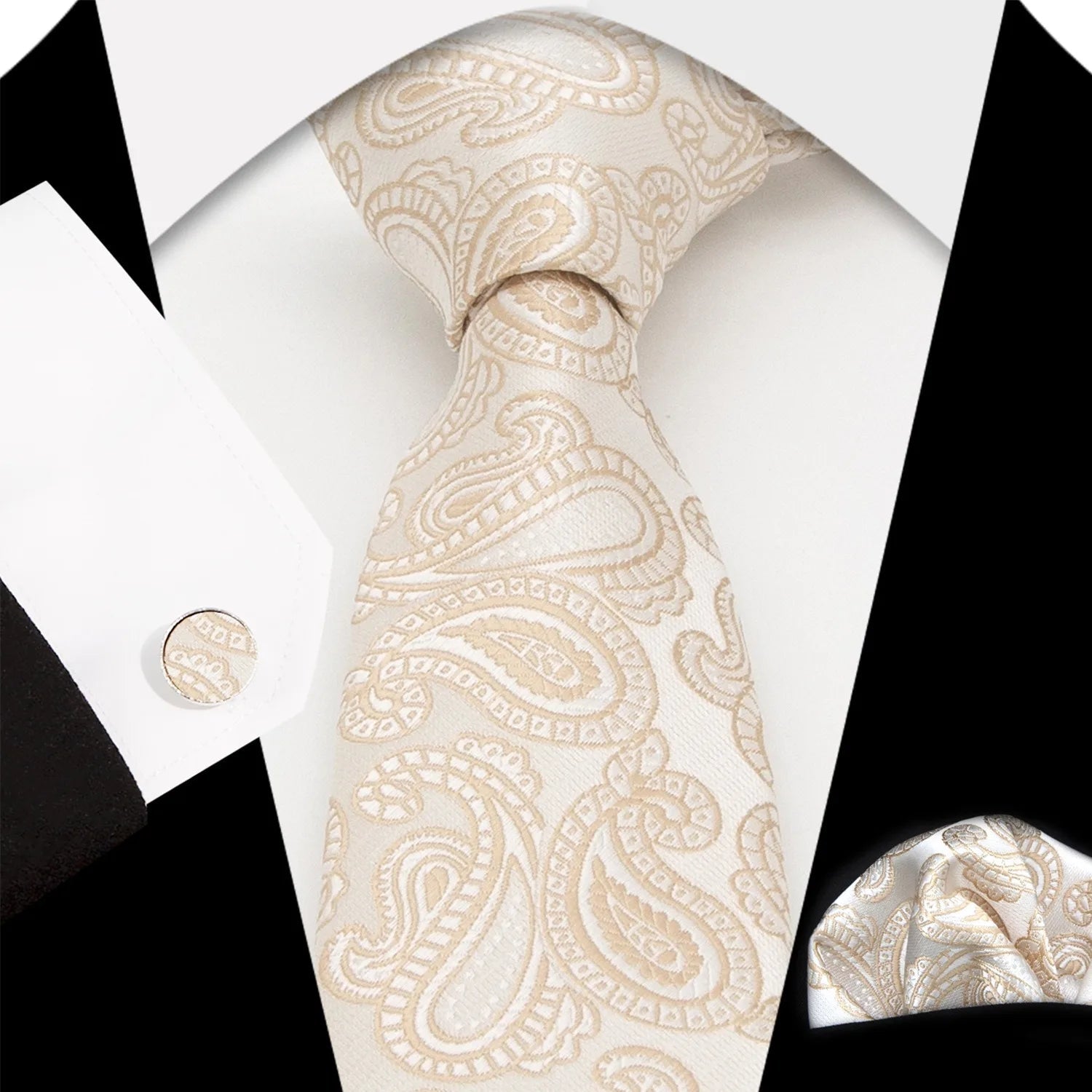 Paisley 100% Silk Elegant Tie For Men Necktie Pocket Square Cufflinks Set Men's Wedding Business Formal Accessory Gravatas - Luzilly Bridal & Apparel
