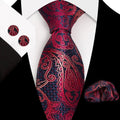 Paisley 100% Silk Elegant Tie For Men Necktie Pocket Square Cufflinks Set Men's Wedding Business Formal Accessory Gravatas - Luzilly Bridal & Apparel