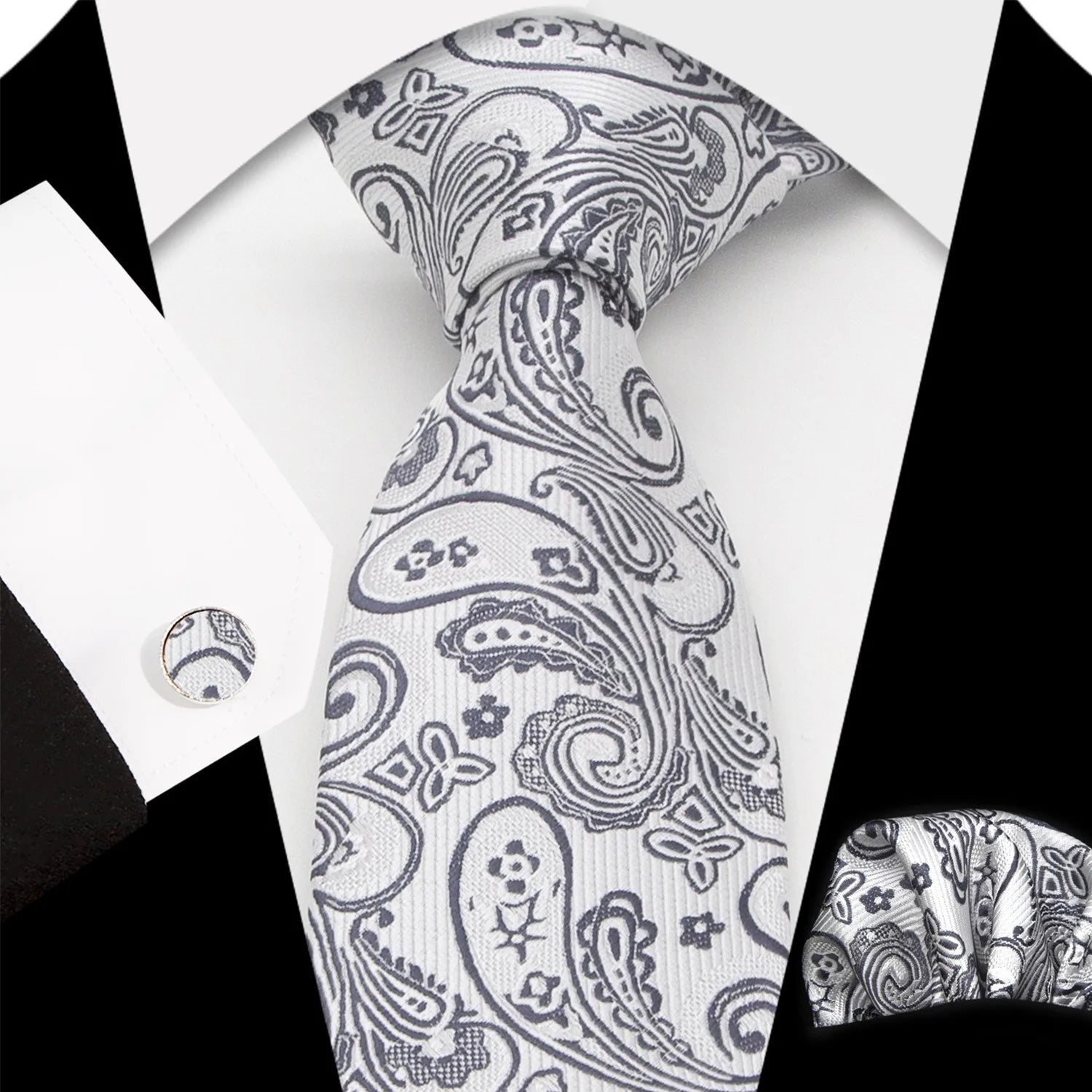 Paisley 100% Silk Elegant Tie For Men Necktie Pocket Square Cufflinks Set Men's Wedding Business Formal Accessory Gravatas - Luzilly Bridal & Apparel