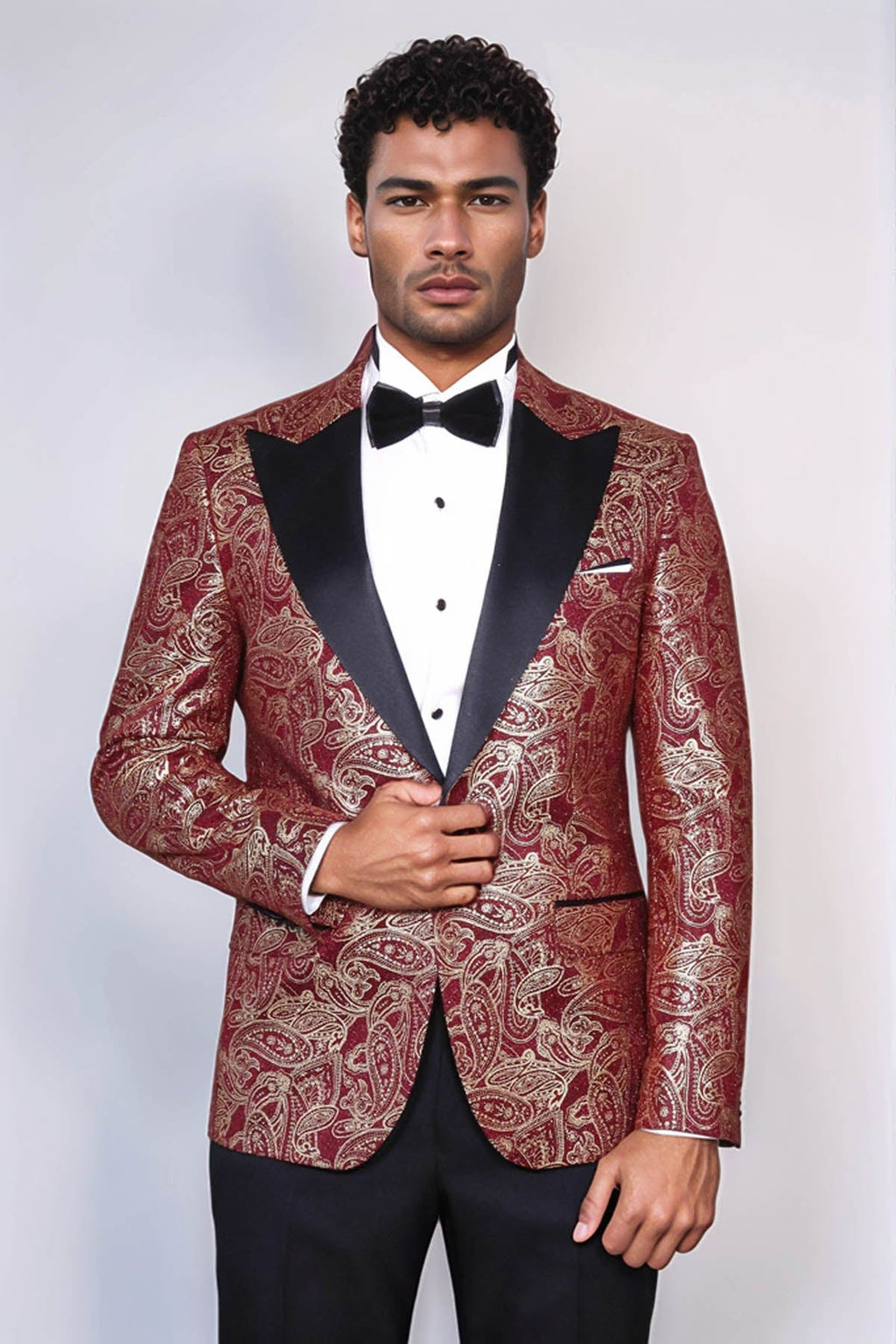 Paisley Peak Lapel Burgundy Men Singer Tuxedo Blazer - Wessi - Luzilly Bridal & Apparel