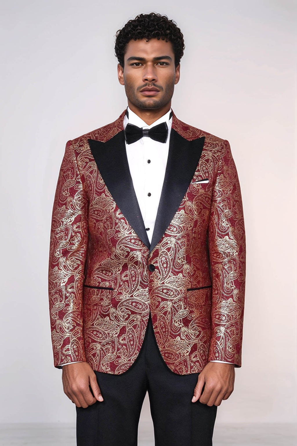 Paisley Peak Lapel Burgundy Men Singer Tuxedo Blazer - Wessi - Luzilly Bridal & Apparel