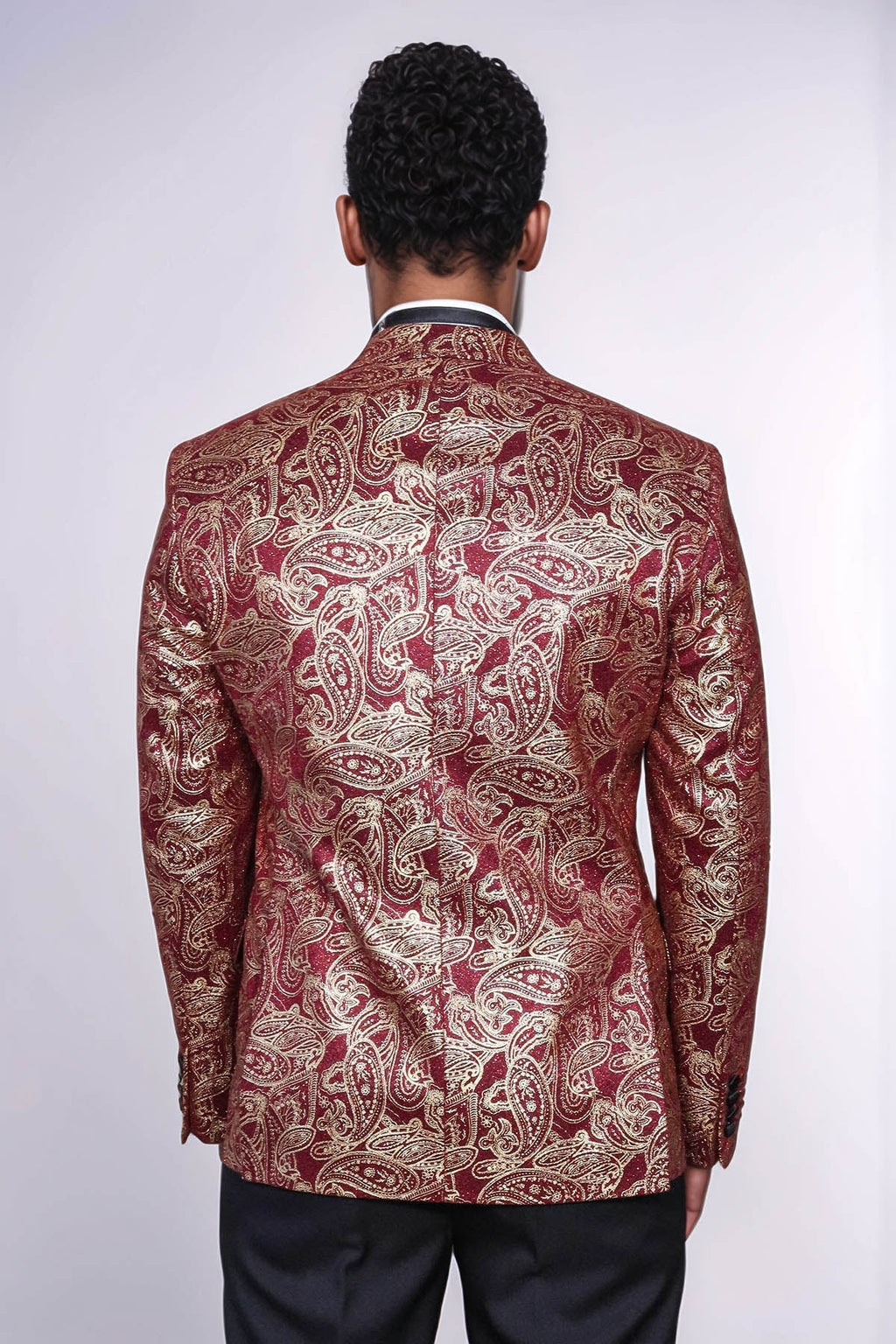 Paisley Peak Lapel Burgundy Men Singer Tuxedo Blazer - Wessi - Luzilly Bridal & Apparel