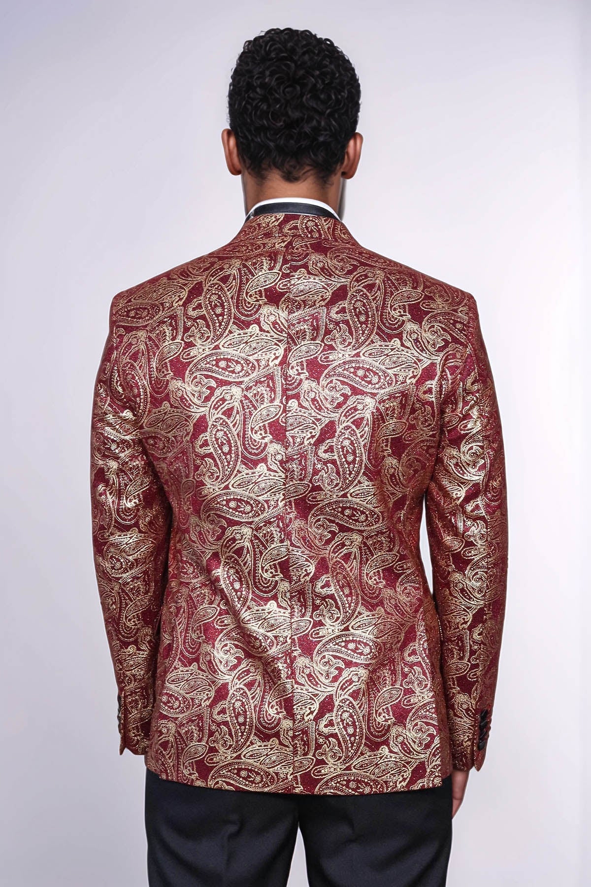 Paisley Peak Lapel Burgundy Men Singer Tuxedo Blazer - Wessi - Luzilly Bridal & Apparel