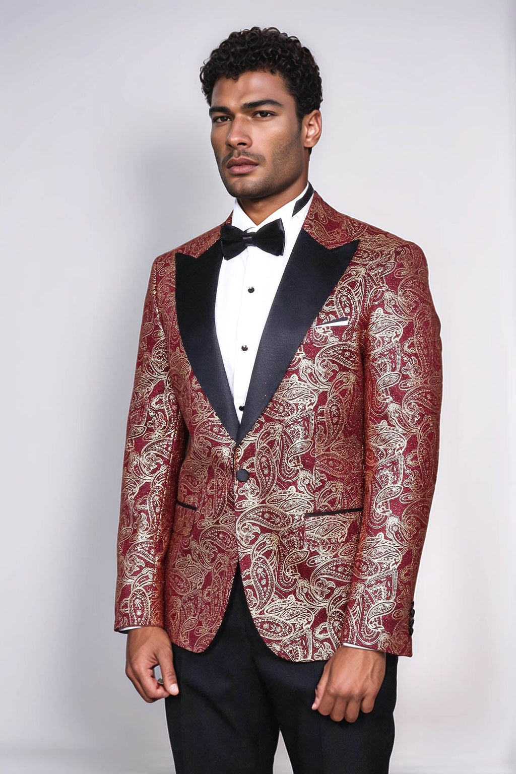 Paisley Peak Lapel Burgundy Men Singer Tuxedo Blazer - Wessi - Luzilly Bridal & Apparel