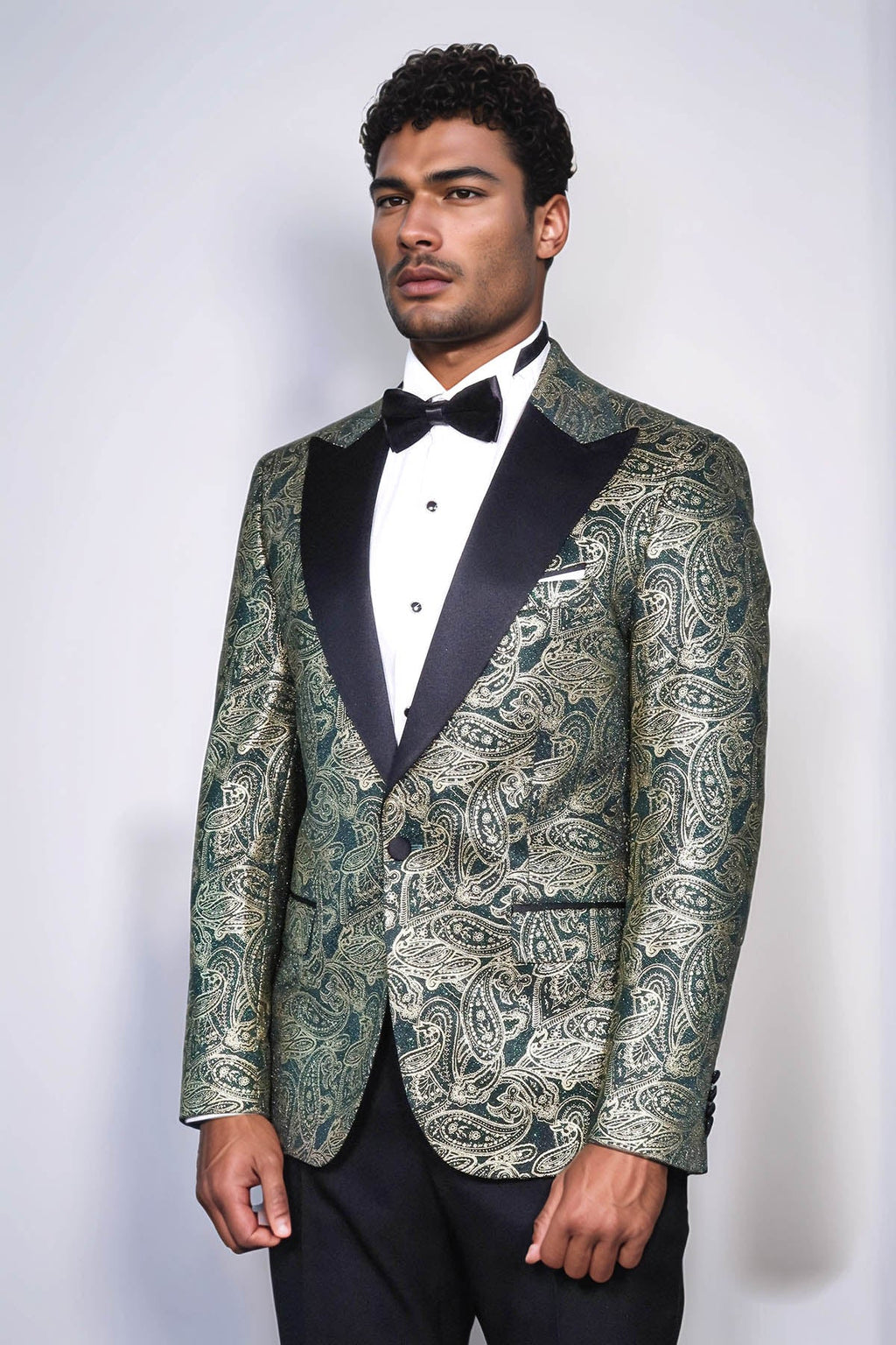 Paisley Peak Lapel Green Men Stage Tuxedo Jacket - Wessi - Luzilly Bridal & Apparel