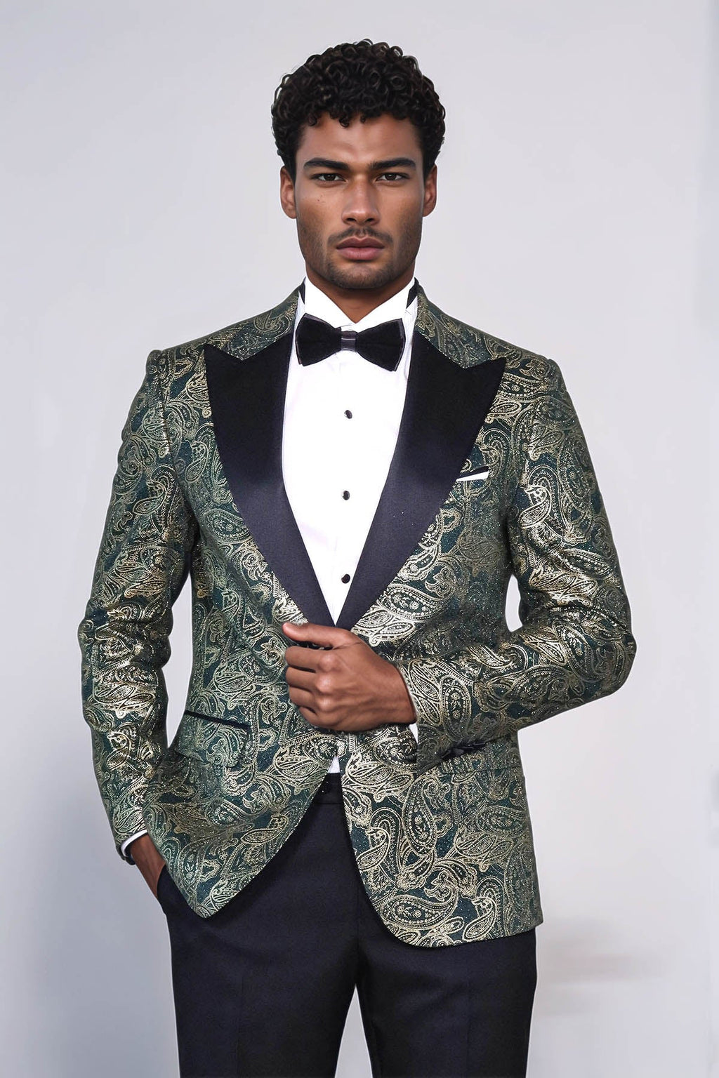 Paisley Peak Lapel Green Men Stage Tuxedo Jacket - Wessi - Luzilly Bridal & Apparel
