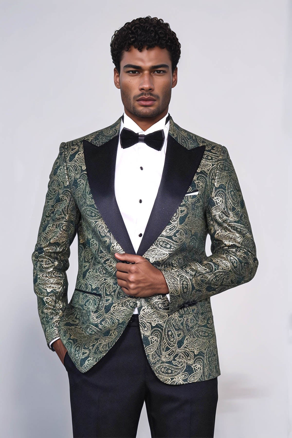 Paisley Peak Lapel Green Men Stage Tuxedo Jacket - Wessi - Luzilly Bridal & Apparel