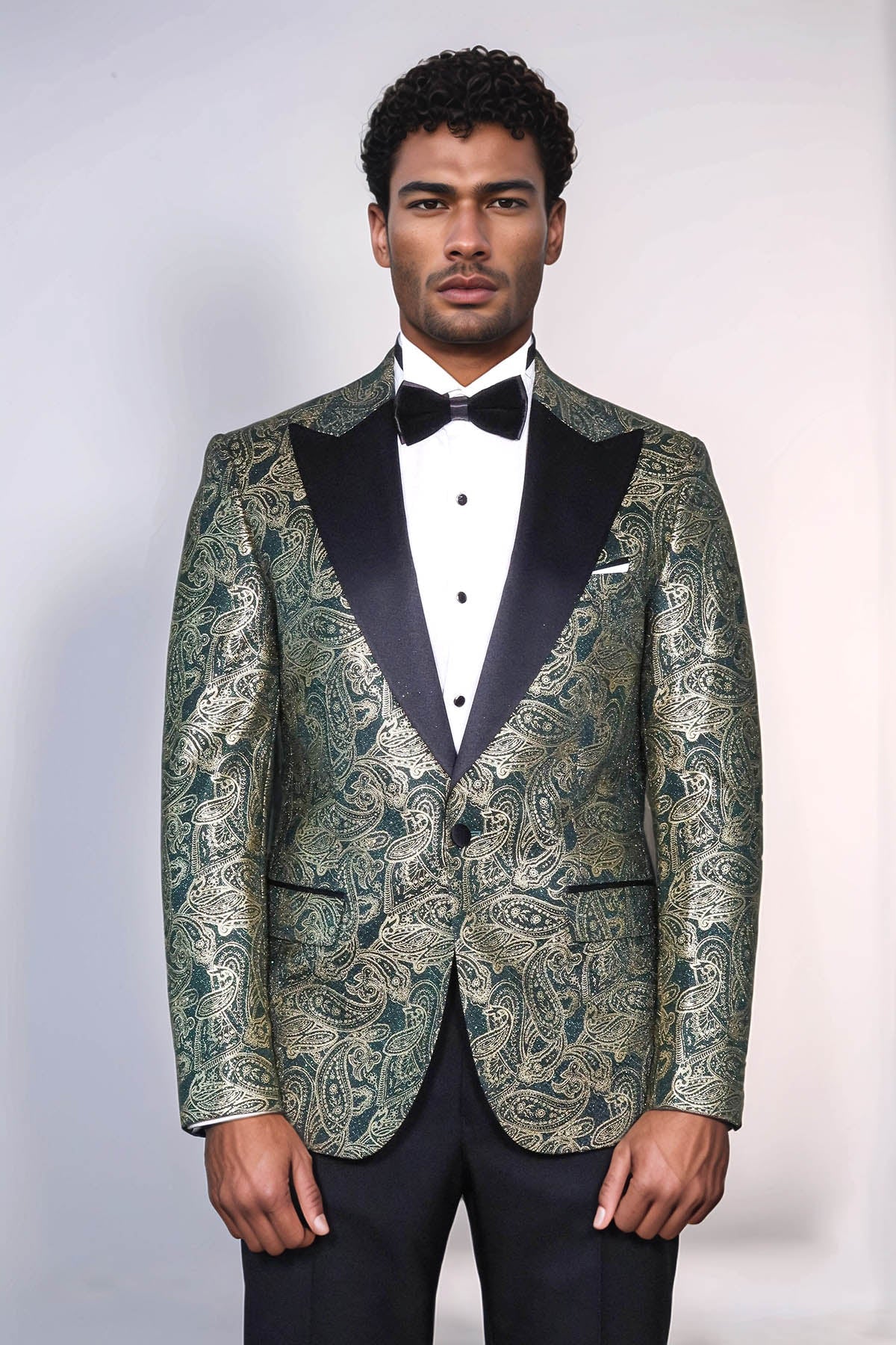 Paisley Peak Lapel Green Men Stage Tuxedo Jacket - Wessi - Luzilly Bridal & Apparel