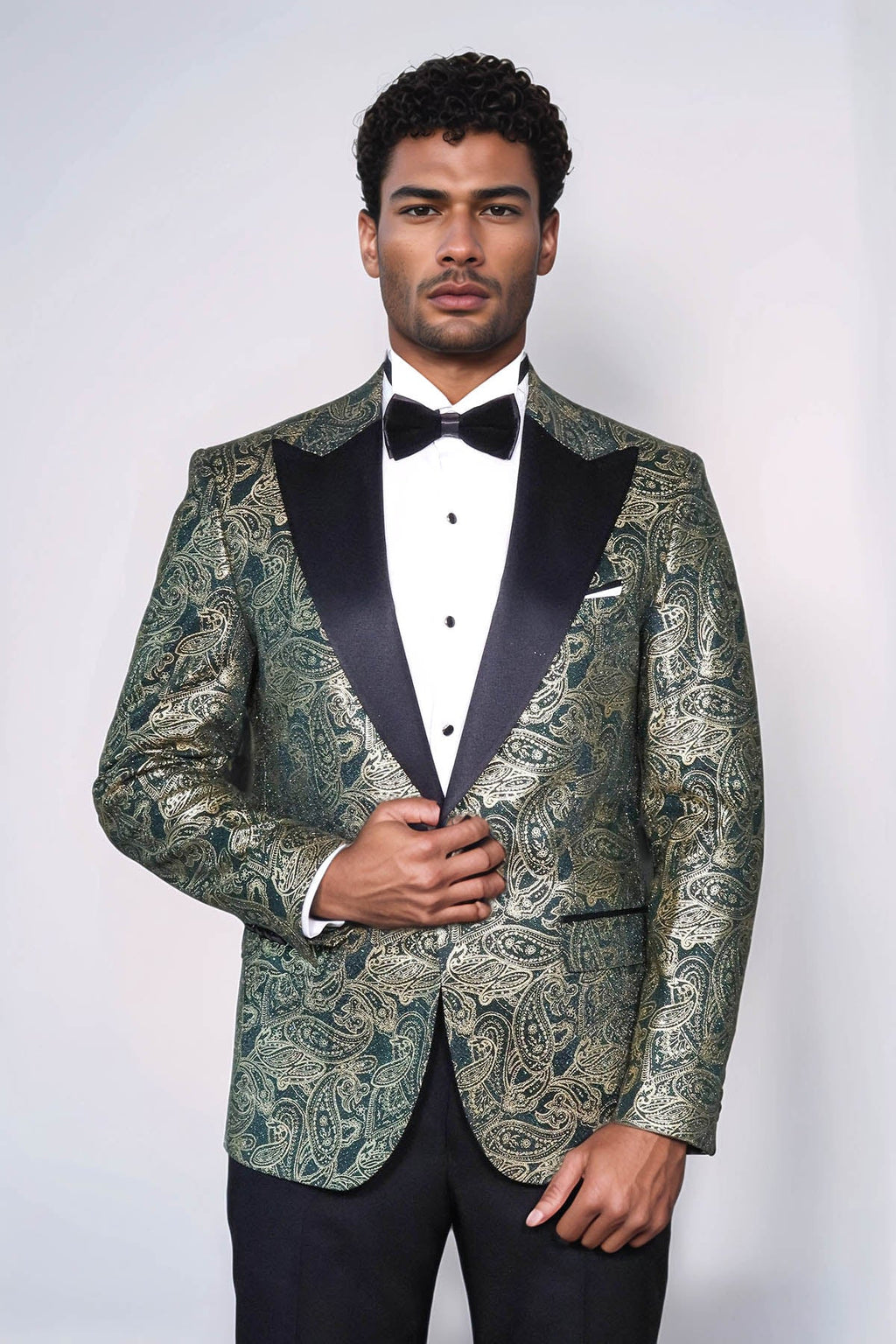 Paisley Peak Lapel Green Men Stage Tuxedo Jacket - Wessi - Luzilly Bridal & Apparel
