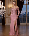 Pale Pink Off-Shoulder Lace Mother of the Bride Dress with Slit - Luzilly Bridal & Apparel
