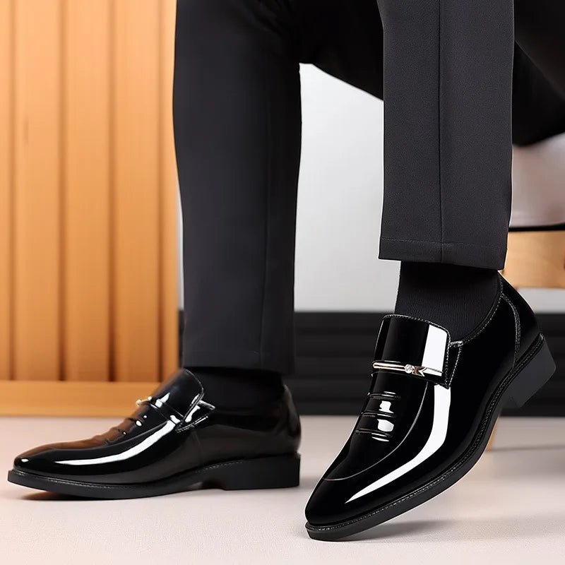 Patent Leather Shoes for Men Business Shoes Casual Point Toe Slip on Loafers for Men Luxury Party Wedding Plus Size Shoes - Luzilly Bridal & Apparel