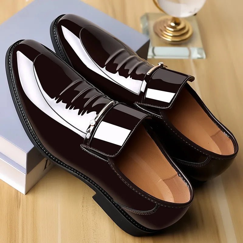 Patent Leather Shoes for Men Business Shoes Casual Point Toe Slip on Loafers for Men Luxury Party Wedding Plus Size Shoes - Luzilly Bridal & Apparel