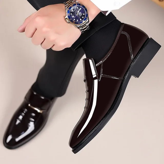 Patent Leather Shoes for Men Business Shoes Casual Point Toe Slip on Loafers for Men Luxury Party Wedding Plus Size Shoes - Luzilly Bridal & Apparel