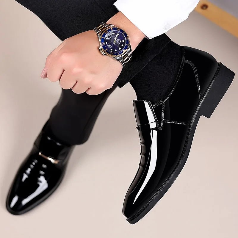 Patent Leather Shoes for Men Business Shoes Casual Point Toe Slip on Loafers for Men Luxury Party Wedding Plus Size Shoes - Luzilly Bridal & Apparel