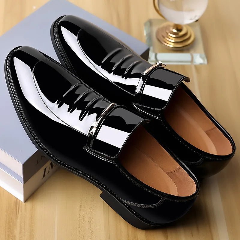 Patent Leather Shoes for Men Business Shoes Casual Point Toe Slip on Loafers for Men Luxury Party Wedding Plus Size Shoes - Luzilly Bridal & Apparel
