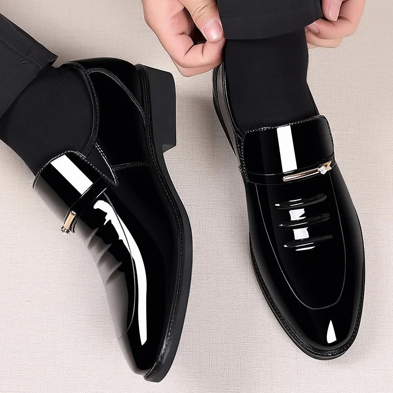 Patent Leather Shoes for Men Business Shoes Casual Point Toe Slip on Loafers for Men Luxury Party Wedding Plus Size Shoes - Luzilly Bridal & Apparel