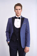 Patterned Blazer Navy Blue Mens Tuxedo - Wessi - Luzilly Bridal & Apparel