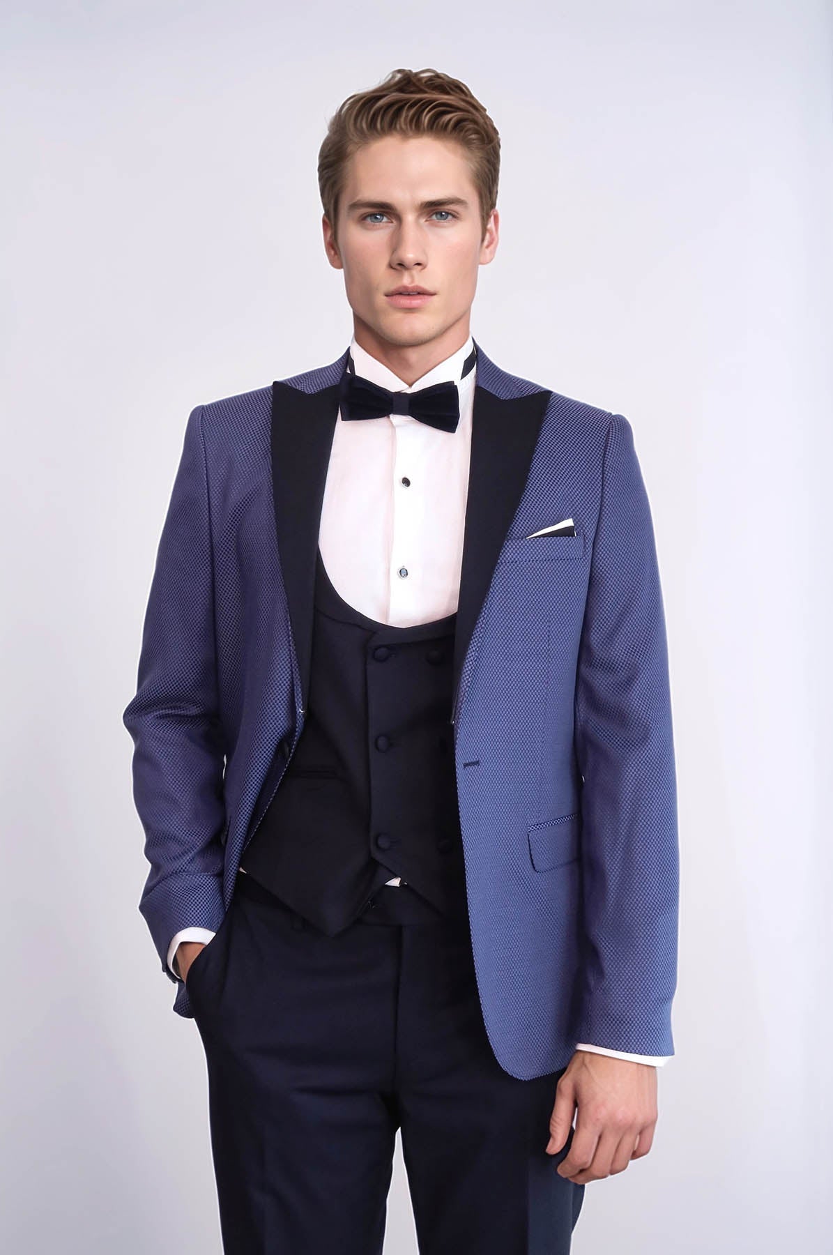 Patterned Blazer Navy Blue Mens Tuxedo - Wessi - Luzilly Bridal & Apparel