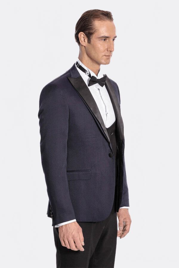Patterned Combined Navy Blue Men Tuxedo - Wessi - Luzilly Bridal & Apparel