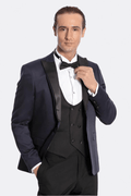Patterned Combined Navy Blue Men Tuxedo - Wessi - Luzilly Bridal & Apparel