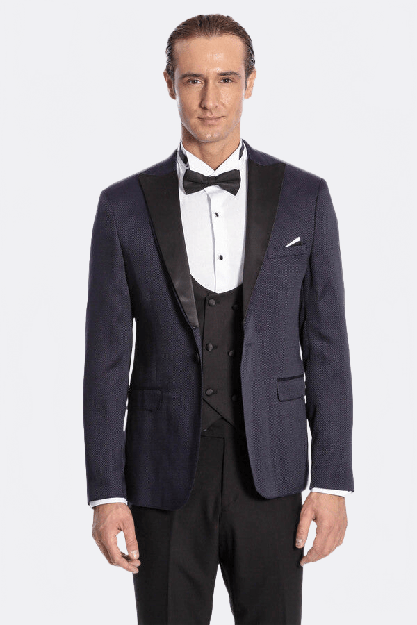 Patterned Combined Navy Blue Men Tuxedo - Wessi - Luzilly Bridal & Apparel