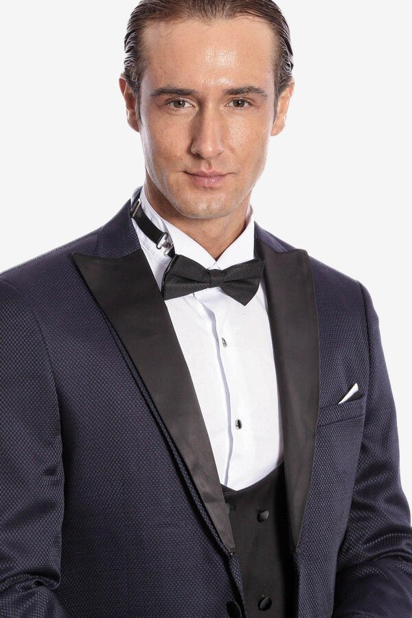 Patterned Combined Navy Blue Men Tuxedo - Wessi - Luzilly Bridal & Apparel