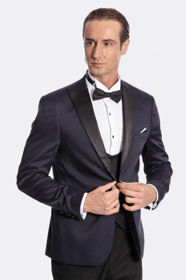 Patterned Combined Navy Blue Men Tuxedo - Wessi - Luzilly Bridal & Apparel